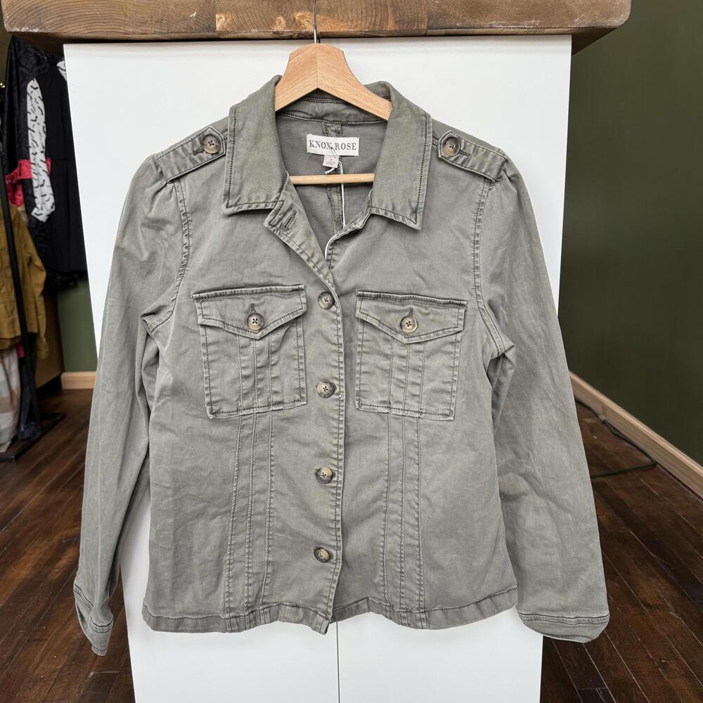 Knox Rose Women’s Green Jacket army denim Jean retro size small